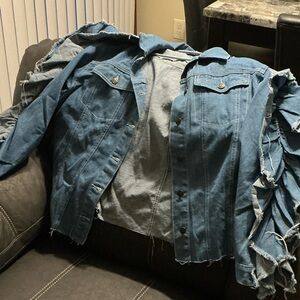 Denim Jacket with Ruffled Sleeve Detail -  Wash Blue